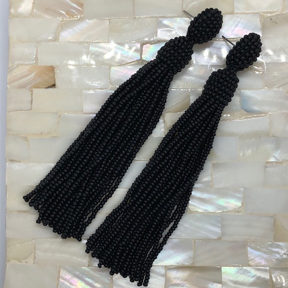 ⭐️New⭐️ Post Drop Black Beaded Tassel Earrings - Picture 3 of 9